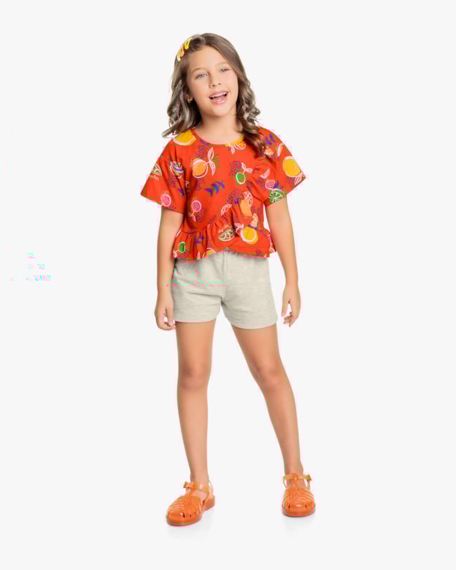 Conjunto Infantil Feminino com Babados - Kely Kety - Carrot-8b5952ba-0483-4d45-ae47-b2a6c5b31a7b
