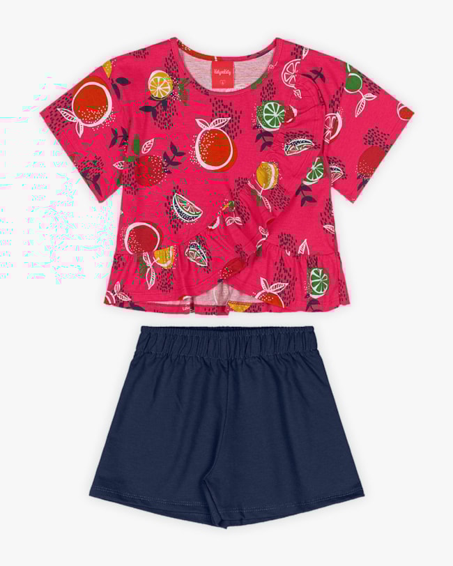 Conjunto Infantil Feminino com Babados - Kely Kety - Cherry-fcbc33c3-b9aa-469f-818d-c1501ebb03ca