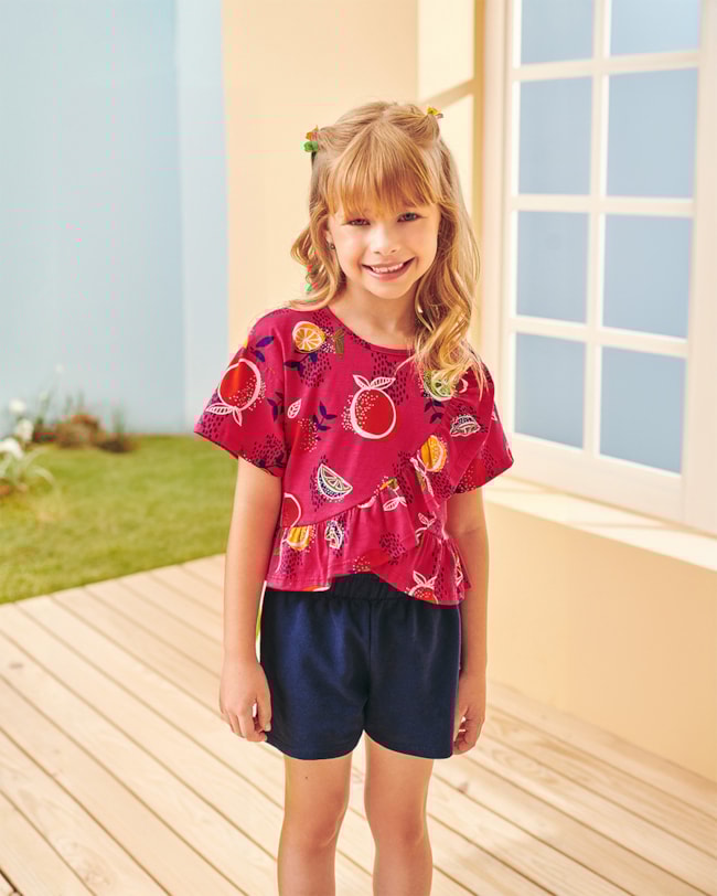 Conjunto Infantil Feminino com Babados - Kely Kety - Cherry-a58a1d10-7ed2-4e5b-a36a-55dd8d193ec4