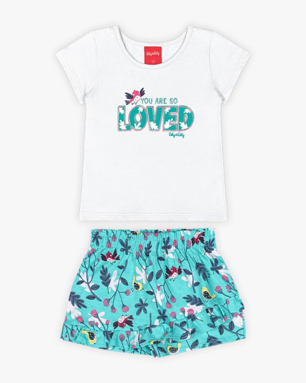 Conjunto Infantil Feminino com Blusa e Saia - Kely Kety - Branco