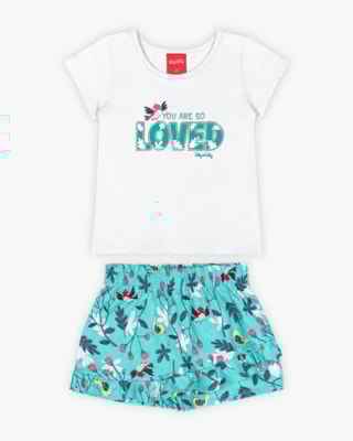 Conjunto Infantil Feminino com Blusa e Saia - Kely Kety - Branco