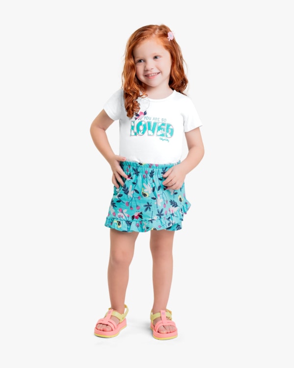 Conjunto Infantil Feminino com Blusa e Saia - Kely Kety - Branco