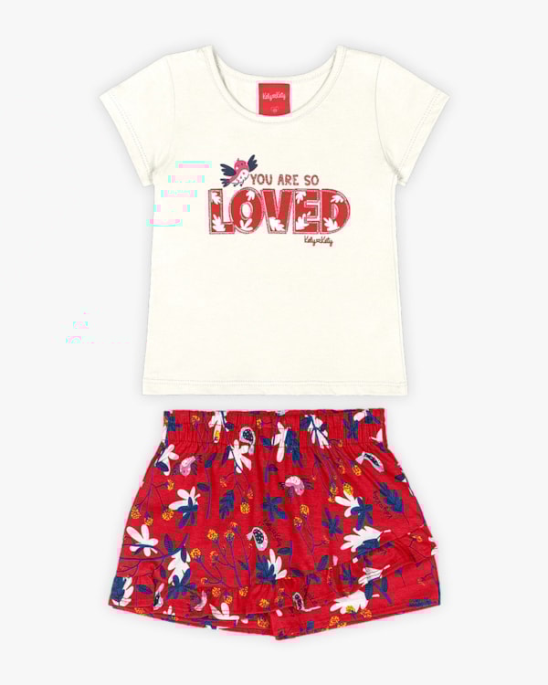 Conjunto Infantil Feminino com Blusa e Saia - Kely Kety - Natural