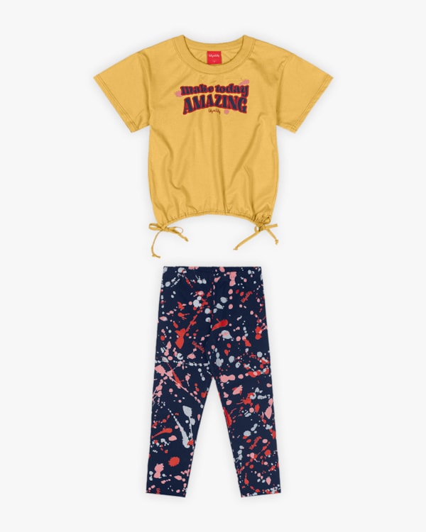 Conjunto Infantil Feminino com Calça Corsário Estampada - Kely Kety - Mostarda
