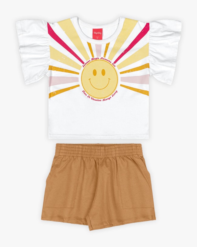 Conjunto Infantil Feminino com Estampa Sol - Kely Kety - Branco-dfd72727-8892-46da-be56-740c890dad54