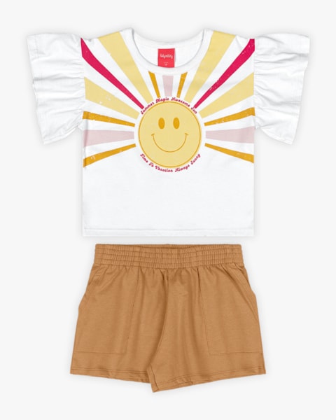 Conjunto Infantil Feminino com Estampa Sol - Kely Kety - Branco