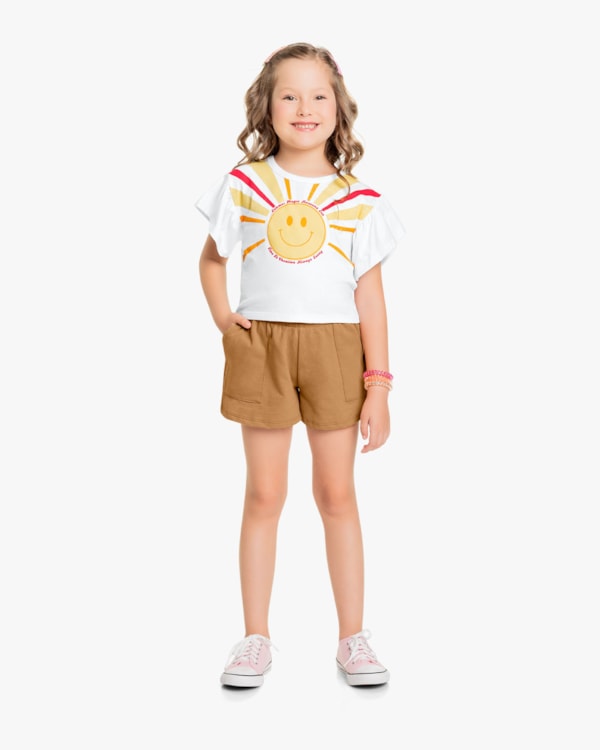 Conjunto Infantil Feminino com Estampa Sol - Kely Kety - Branco