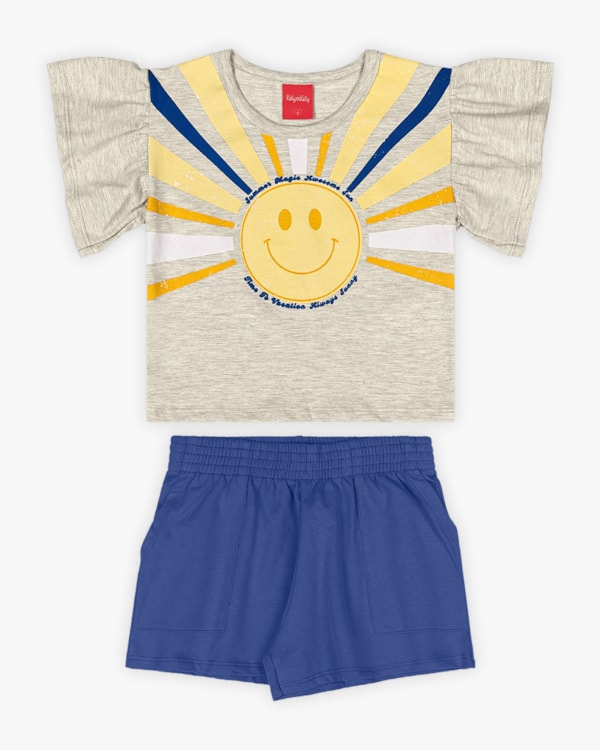 Conjunto Infantil Feminino com Estampa Sol - Kely Kety - Mescla