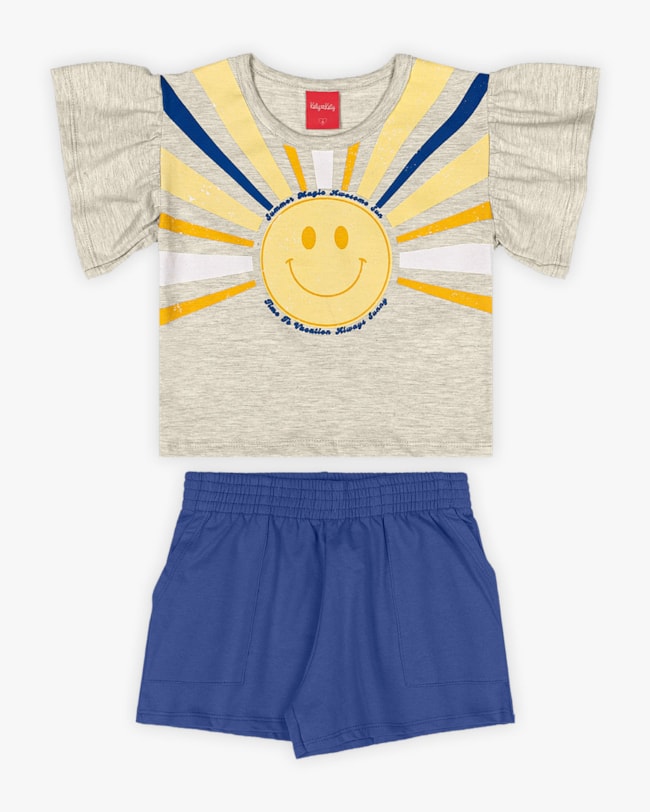 Conjunto Infantil Feminino com Estampa Sol - Kely Kety - Mescla-1c1d56e5-97fb-4e56-9b23-658dc623ec1e