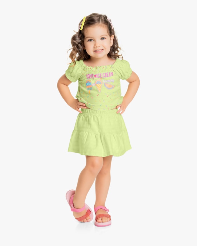 Conjunto Infantil Feminino com Estampa Sorvete - Kely Kety - Matcha-c623a7c8-e6cf-442f-8264-2123ff42669a