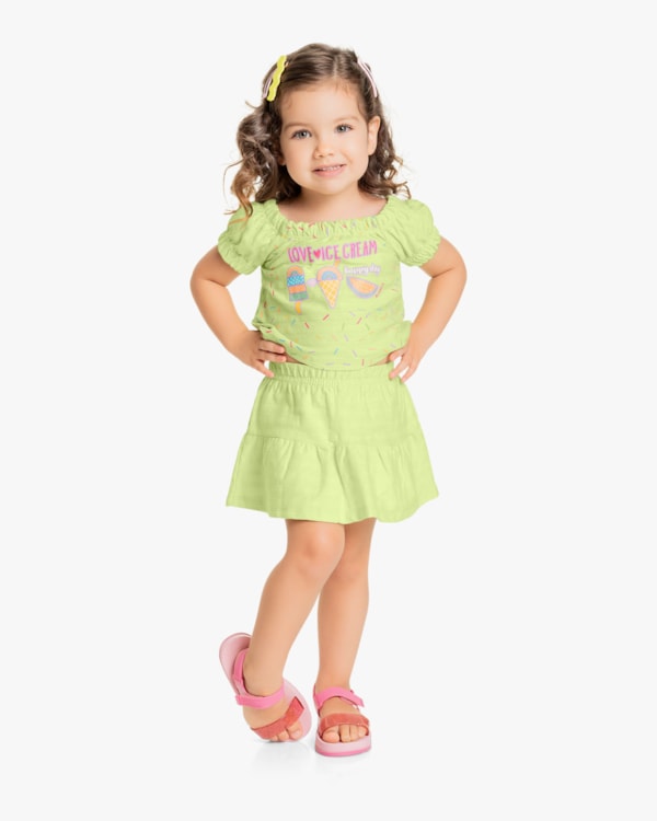Conjunto Infantil Feminino com Estampa Sorvete - Kely Kety - Matcha