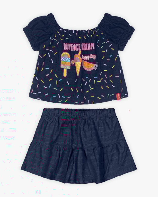 Conjunto Infantil Feminino com Estampa Sorvete - Kely Kety - Oxford-57843800-f44f-4c67-9415-e0bdb9441695