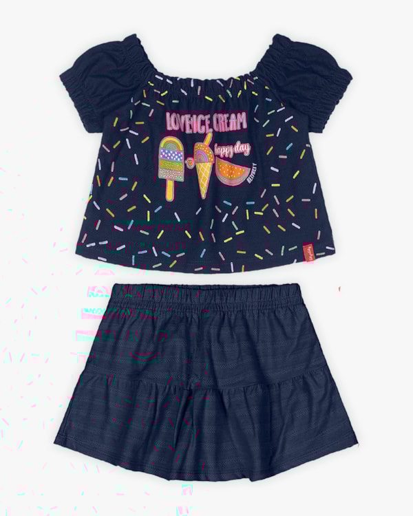 Conjunto Infantil Feminino com Estampa Sorvete - Kely Kety - Oxford