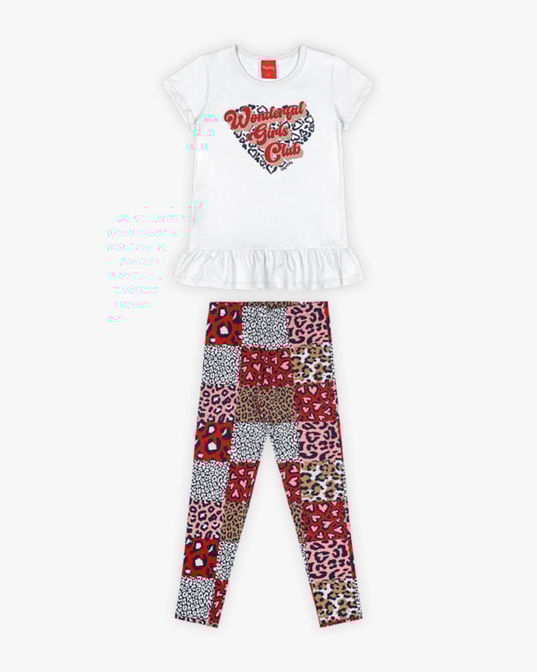Conjunto Infantil Feminino com Legging Estampada - Kely Kety - Branco