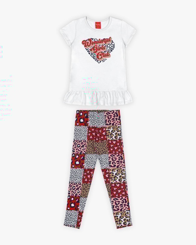 Conjunto Infantil Feminino com Legging Estampada - Kely Kety - Branco-bbf9015e-e387-40e0-aa35-a0a4e22531bb