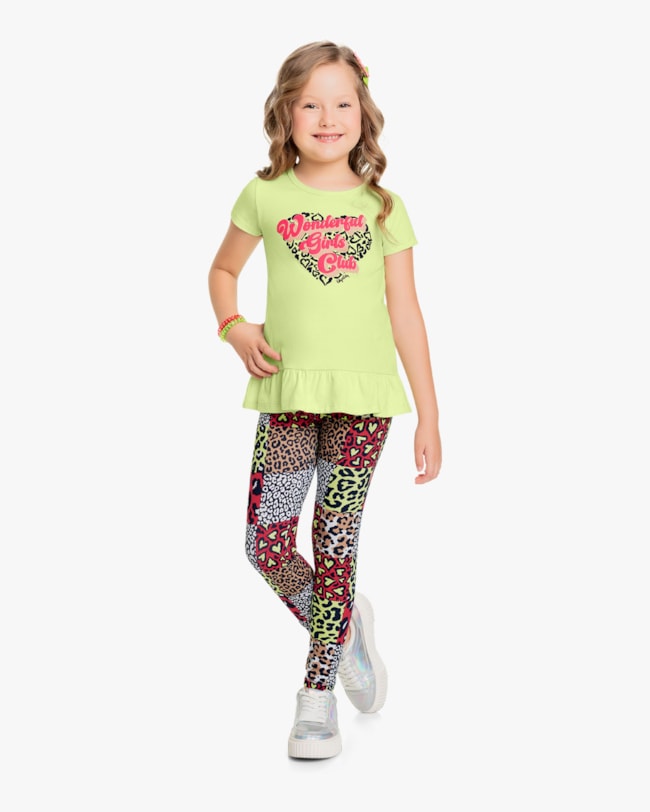 Conjunto Infantil Feminino com Legging Estampada - Kely Kety - Matcha-45365255-f641-415d-8b8c-f91c16bbbc60