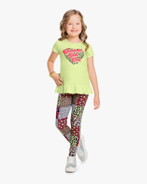 Conjunto Infantil Feminino com Legging Estampada - Kely Kety - Matcha