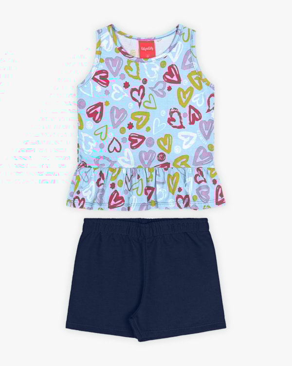 Conjunto Infantil Feminino com Regata Estampada - Kely Kety - Azul