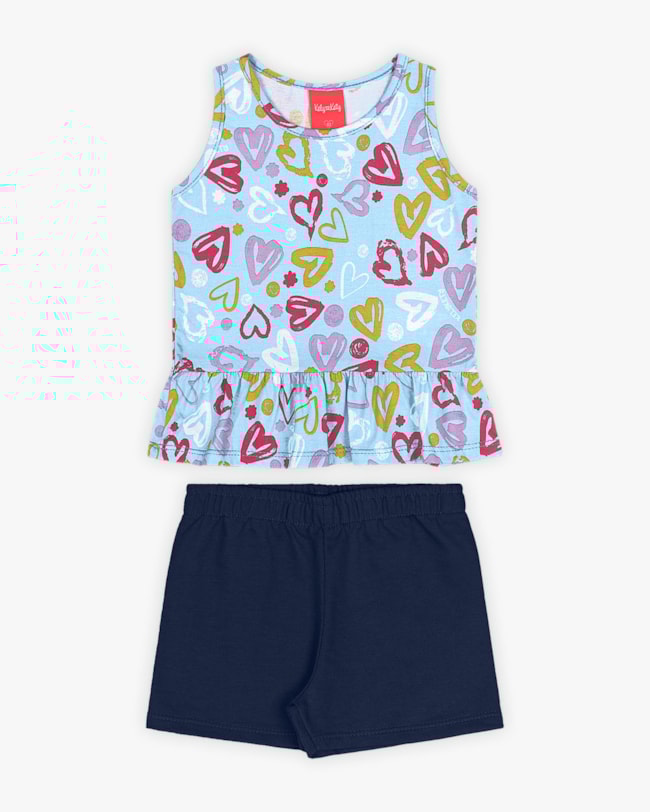Conjunto Infantil Feminino com Regata Estampada - Kely Kety - Azul-3aea7935-2635-4fe2-bac9-fb53526bcf58