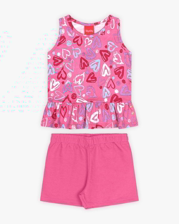 Conjunto Infantil Feminino com Regata Estampada - Kely Kety - Choque