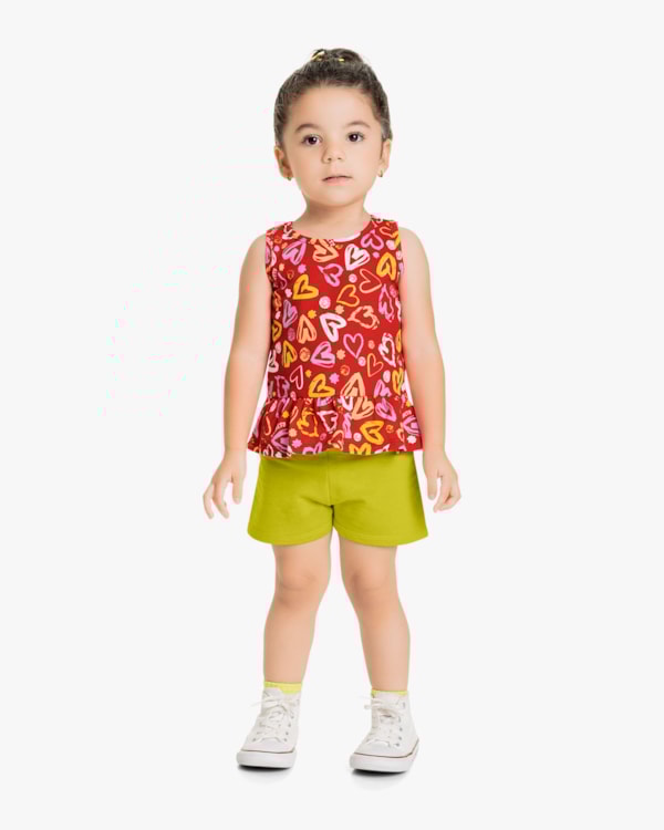 Conjunto Infantil Feminino com Regata Estampada - Kely Kety - Red Apple