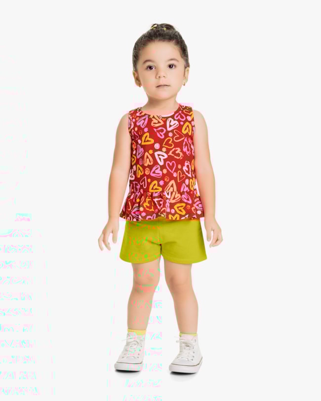 Conjunto Infantil Feminino com Regata Estampada - Kely Kety - Red Apple-6d0ac509-3606-4ba2-a91f-52192e043b81