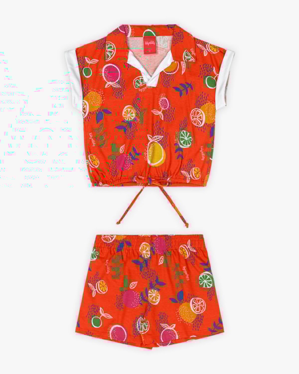 Conjunto Infantil Feminino em Meia Malha Estampada -Kely Kety - Carrot