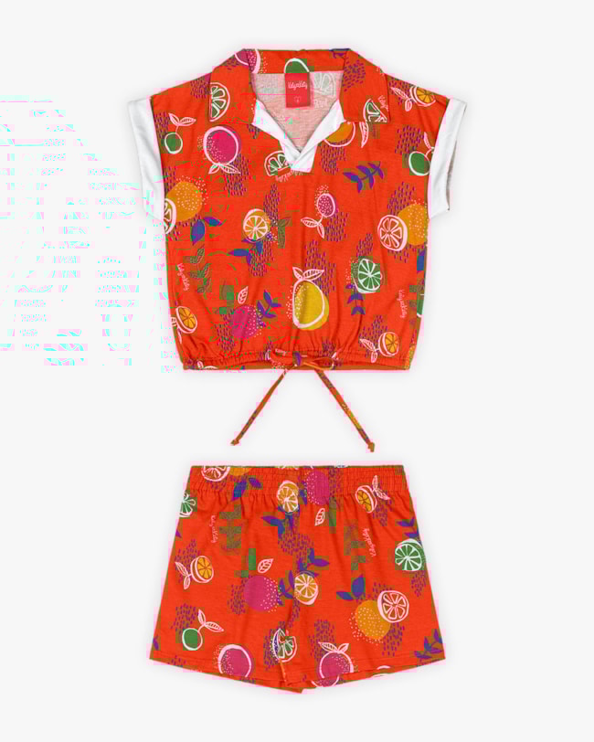 Conjunto Infantil Feminino em Meia Malha Estampada -Kely Kety - Carrot-31570650-b10d-4506-93c5-04d6c51ba5b9