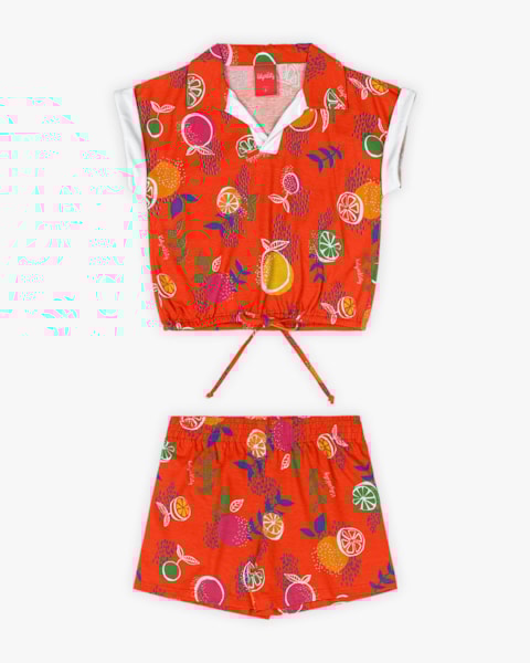 Conjunto Infantil Feminino em Meia Malha Estampada -Kely Kety - Carrot