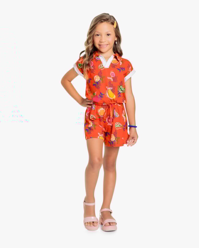 Conjunto Infantil Feminino em Meia Malha Estampada -Kely Kety - Carrot-979ee068-a609-4667-8ece-1c23ccc33048
