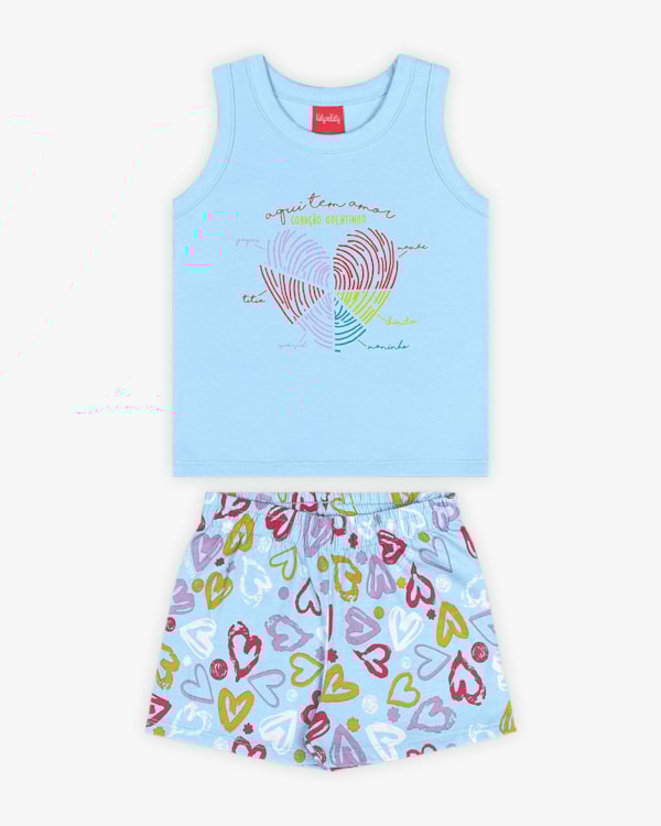 Conjunto Infantil Feminino Estampa Corações - Kely Kety - Azul
