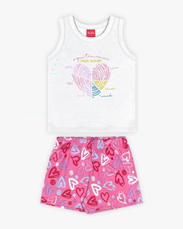 Conjunto Infantil Feminino Estampa Corações - Kely Kety - Branco
