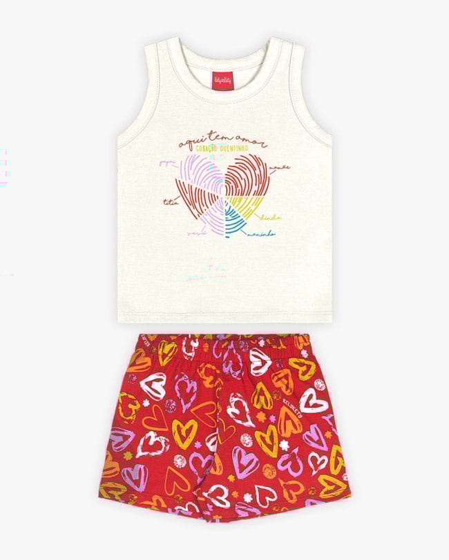 Conjunto Infantil Feminino Estampa Corações - Kely Kety - Natural-9fd30903-3565-401b-8117-82abc2965238