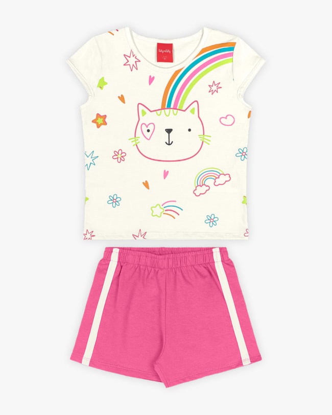 Conjunto Infantil Feminino Estampa Gatinho - Kely Kety - Natural-67719f11-f4b1-4ad8-b0d7-1bba457c827e