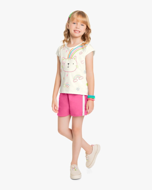 Conjunto Infantil Feminino Estampa Gatinho - Kely Kety - Natural-0e7fb466-d90b-4487-922e-a9253b44ebb1