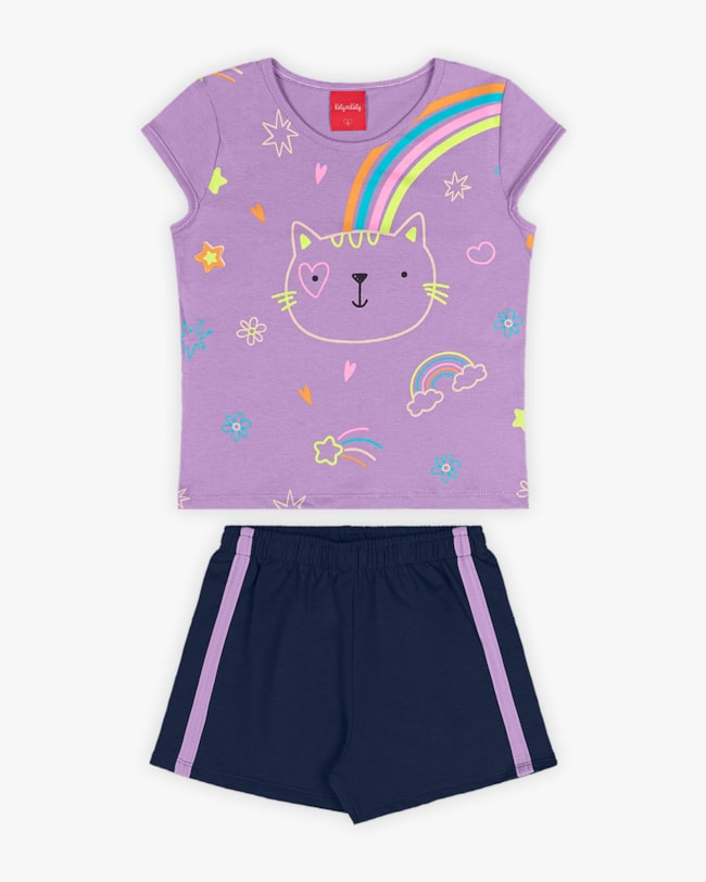 Conjunto Infantil Feminino Estampa Gatinho - Kely Kety - Sinfonia-7c02f309-89f1-45cb-a954-d90745f60dee