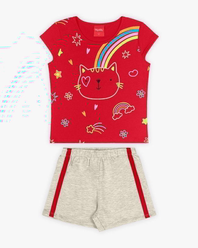 Conjunto Infantil Feminino Estampa Gatinho - Kely Kety - Tomato-2a11bce8-72a2-4645-91fa-95ffbfc6470b