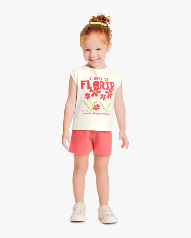 Conjunto Infantil Feminino Estampa Hora de Florir - Kely Kety - Natural-67587186-b895-4fcf-b6f0-b1bbfd5a8e32