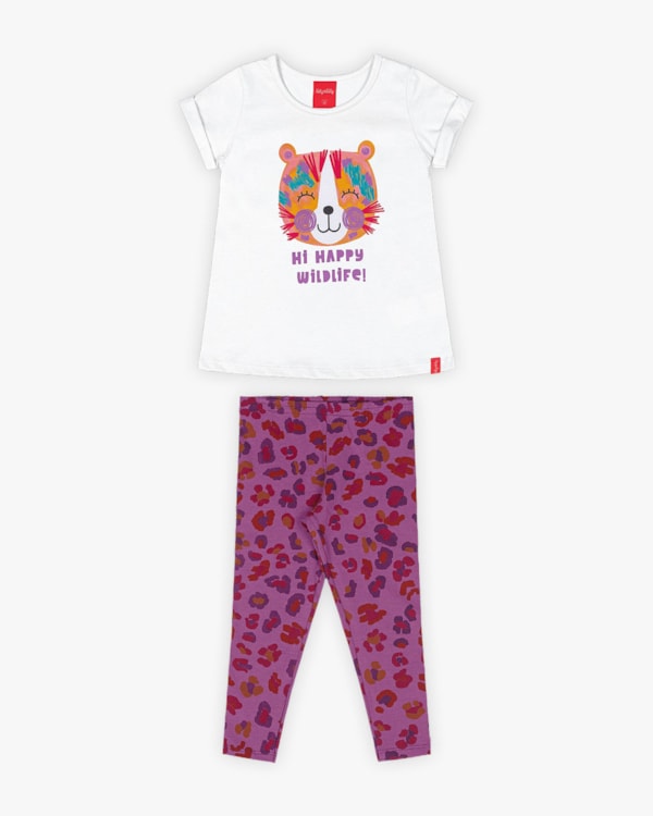 Conjunto Infantil Feminino Estampa Oncinha - Kely Kety - Branco