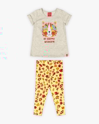 Conjunto Infantil Feminino Estampa Oncinha - Kely Kety - Mescla
