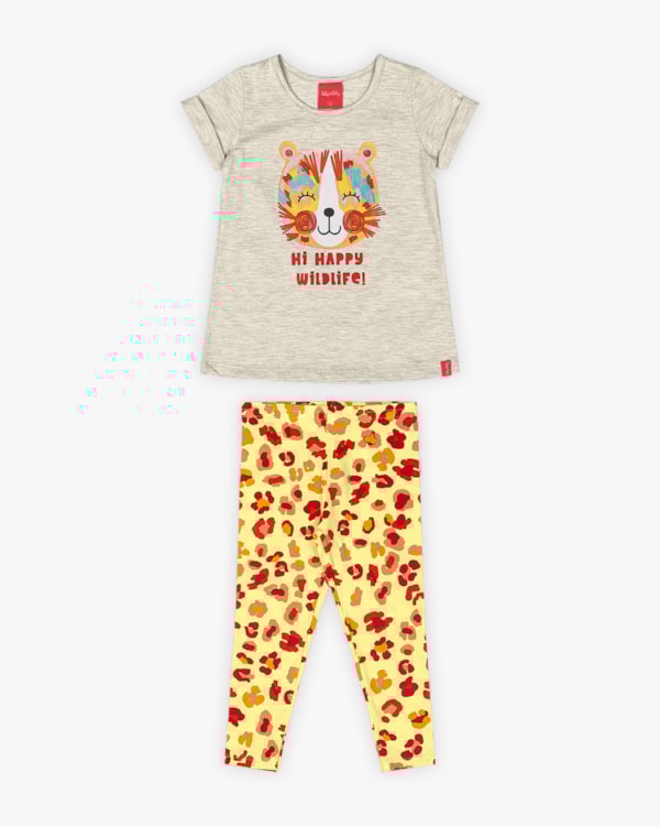 Conjunto Infantil Feminino Estampa Oncinha - Kely Kety - Mescla