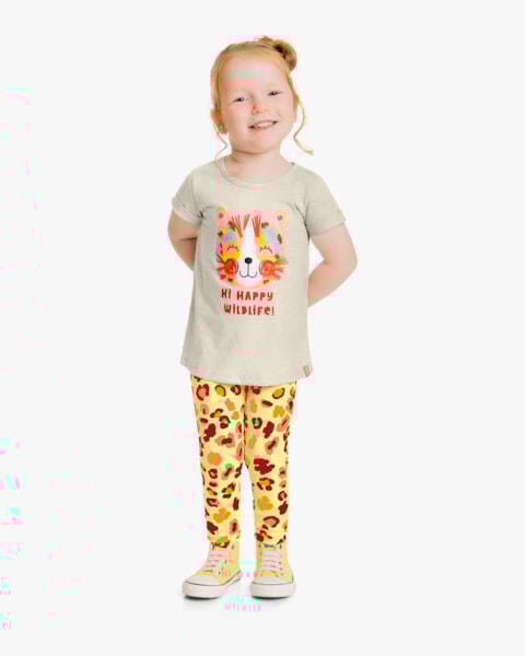 Conjunto Infantil Feminino Estampa Oncinha - Kely Kety - Mescla
