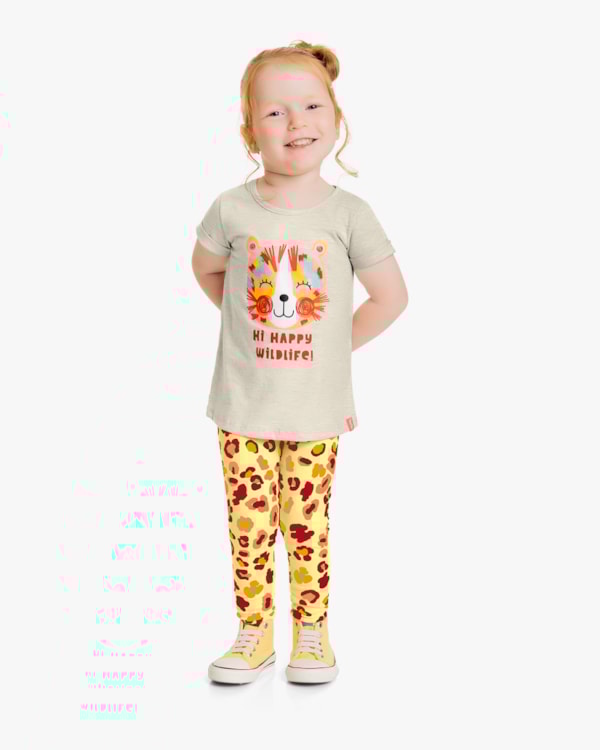 Conjunto Infantil Feminino Estampa Oncinha - Kely Kety - Mescla