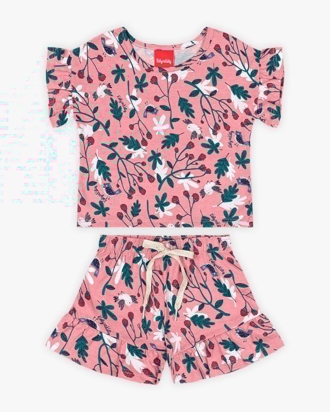 Conjunto Infantil Feminino Estampado em Meia Malha - Kely Kety - Rosa-1deacb8c-e6b2-4a5a-8212-491cfb85b7ce