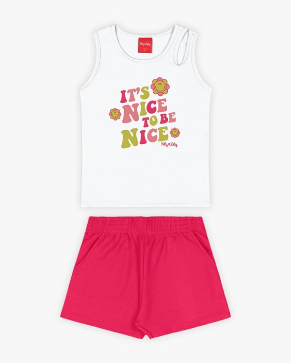 Conjunto Infantil Feminino Regata Cut Out e Shorts - Kely Kety - Branco