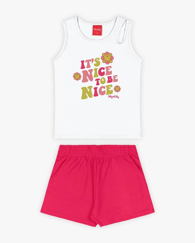 Conjunto Infantil Feminino Regata Cut Out e Shorts - Kely Kety - Branco-46255980-6712-48e8-8dab-11ba94742085