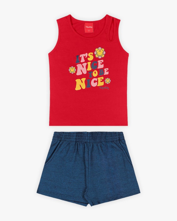 Conjunto Infantil Feminino Regata Cut Out e Shorts - Kely Kety - Tomato