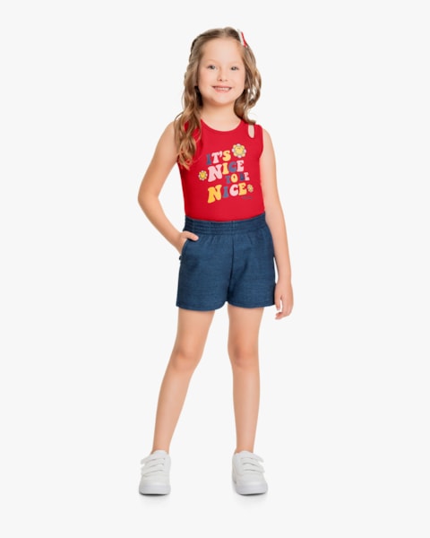 Conjunto Infantil Feminino Regata Cut Out e Shorts - Kely Kety - Tomato