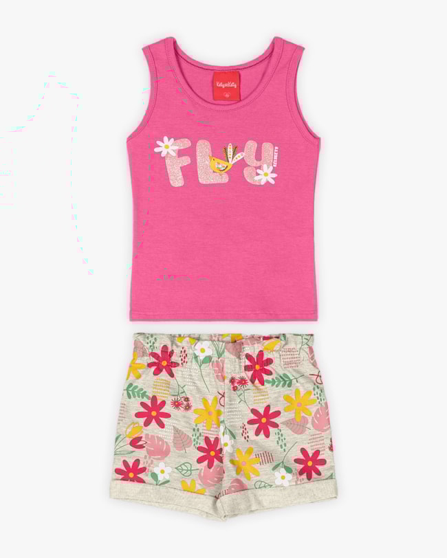 Conjunto Infantil Feminino Regata e Shorts Estampado - Kely Kety - Blossom-ea528b69-a612-44b9-a316-1b952858201c