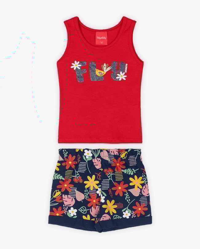 Conjunto Infantil Feminino Regata e Shorts Estampado - Kely Kety - Tomato-e85e65df-8eea-4e49-9ca2-b8a7d622b59e